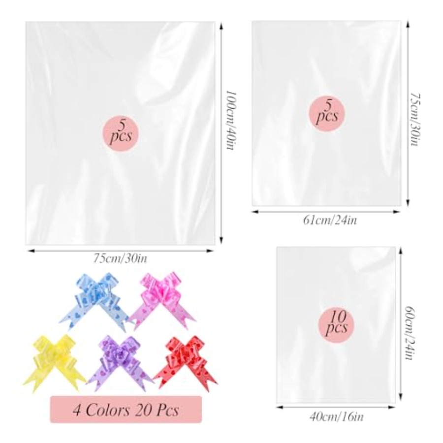 20 PCS Large Cellophane Bags 3 - Cellophane Wrap Clear recension och pris